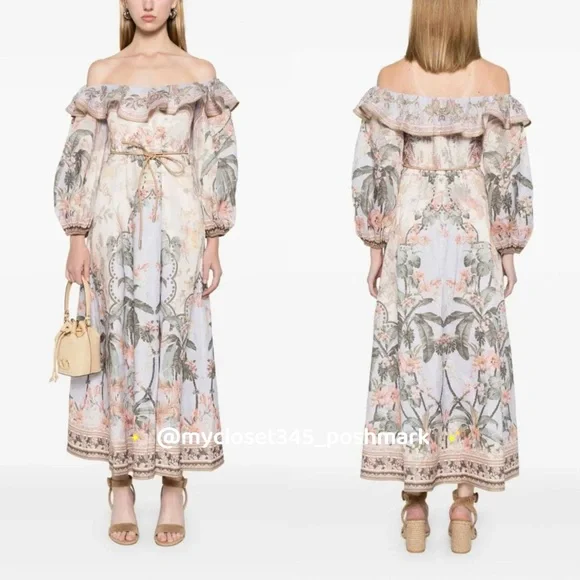 🔥NWT AU0 Zimmermann Wylie Off-The-Shoulder Midi-Dress - Picture 2 of 16